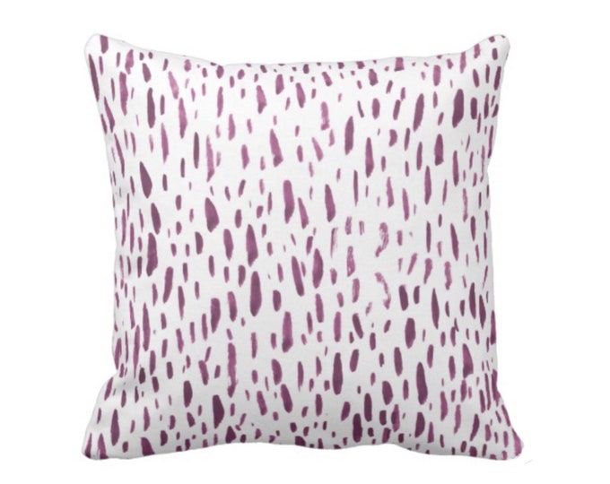 Hand-Painted Dashes Throw Pillow or Cover, Plum/White 16, 18, 20, 22, 26" Sq Pillows or Covers, Purple Dot/Dots/Splatter Print