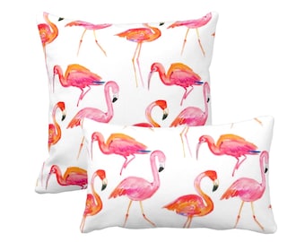 OUTDOOR Colorful Flamingo Pillow or Cover 14x20, 16, 18, 20, 26" Sq Covers, Coral/Orange/Pink/White Tropical/Bird/Flamingos Print/Design