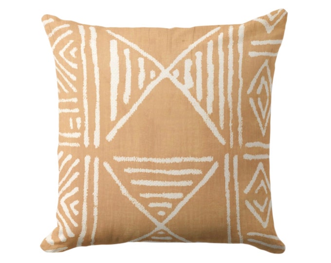 OUTDOOR Mud Cloth Printed Throw Pillow or Cover, Caramel Brown 14, 16, 18, 20, 26" Sq Pillows/Covers, Mudcloth/Boho/Geometric/African Print