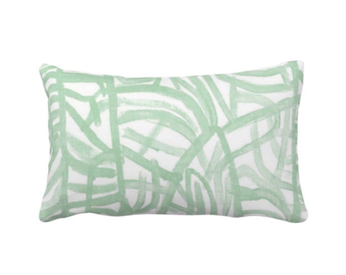 OUTDOOR Avant Throw Pillow or Cover, White/Celadon 14 x 20" Lumbar Pillows/Covers Print, Painted Light Green Abstract Geometric/Geo/Lines