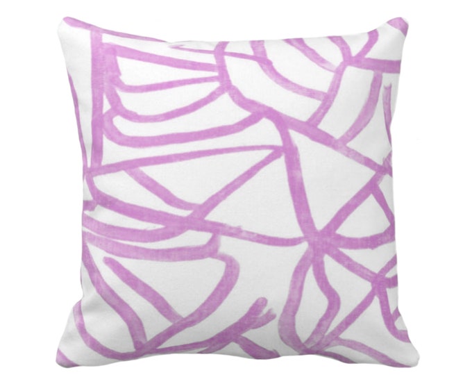 Abstract Throw Pillow or Cover, White/Orchid 16, 18, 20 or 26" Sq Pillows/Covers Light Purple Painted Modern/Geometric/Lines Print