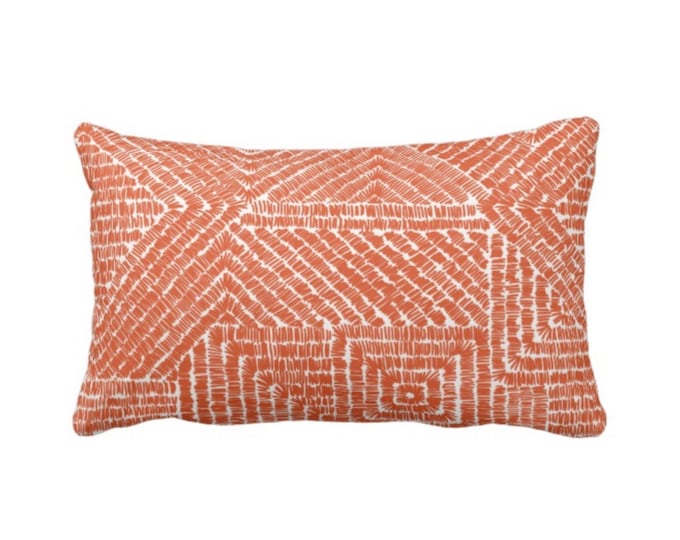 Tribal Geo Throw Pillow or Cover, Terracotta 12 x 20" Lumbar Pillows or Covers, Deep Orange Geometric/Batik/Boho/Lines/Diamond Pattern/Print