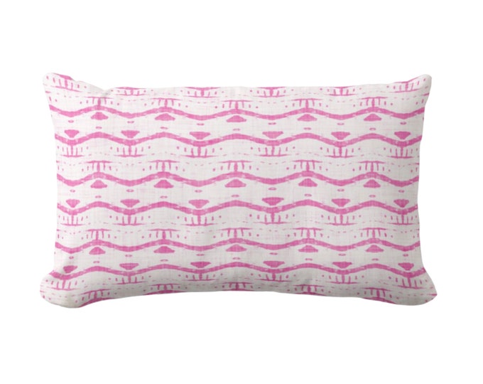 Inez Stripe Throw Pillow or Cover, 12 x 20" Lumbar Pillows/Covers, Bright Pink/White Pattern, Fuchsia Ikat/Geometric/Dots Print/Pattern
