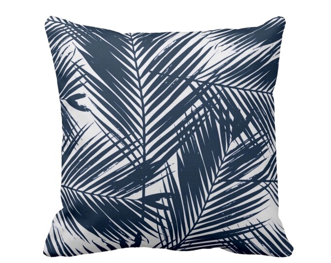 Palm Leaves Throw Pillow or Cover, Navy/White 16, 18, 20, 22 or 26" Sq Pillows or Covers, Tropical/Leaf/Palms/Jungalo Print/Pattern