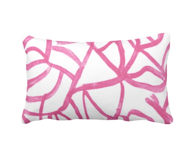 Abstract Print Throw Pillow or Cover, White/Magenta 12 x 20" Lumbar Pillows/Covers Painted Bright Pink Abstract/Geometric/Modern/Lines Art