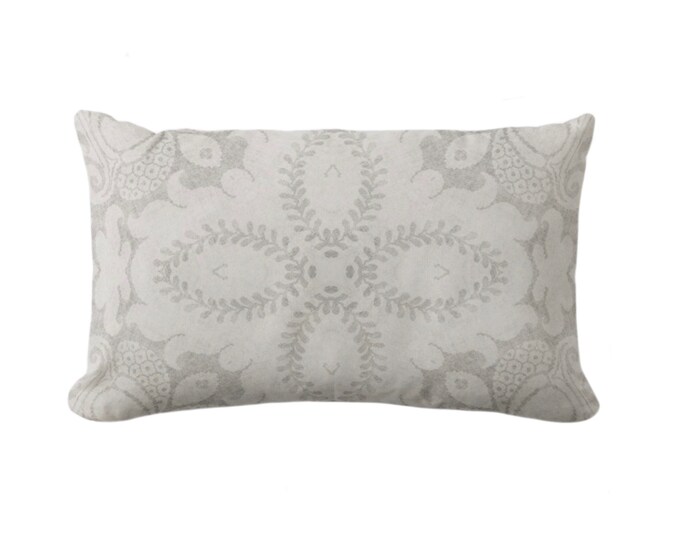 OUTDOOR Nouveau Damask Throw Pillow or Cover, Putty Gray 14 x 20" Lumbar/Oblong Pillows/Covers Warm Grey Floral/Modern/Organic Print/Pattern