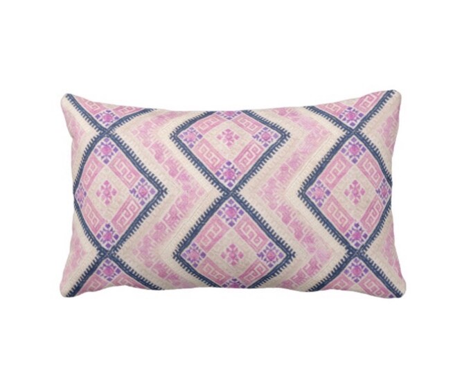 Chinese Wedding Blanket PRINTED Throw Pillow or Cover, Pink/Blue 12 x 20" Lumbar Pillows or Covers, Vintage Embroidery Print