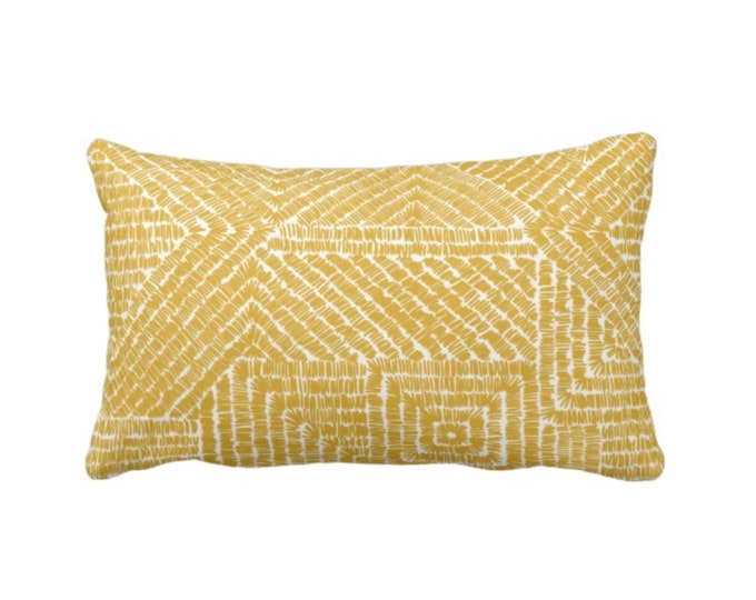 Tribal Geo Throw Pillow or Cover, Citron 12 x 20" Lumbar Pillows or Covers, Yellow/Mustard Geometric/Batik/Boho/Lines/Diamond Pattern/Print