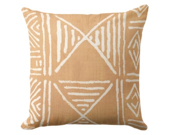 Mud Cloth Printed Throw Pillow or Cover, Caramel Brown 18 or 22" Sq Pillows/Covers Mudcloth/Boho/Geometric/African/Tribal/Geo Print