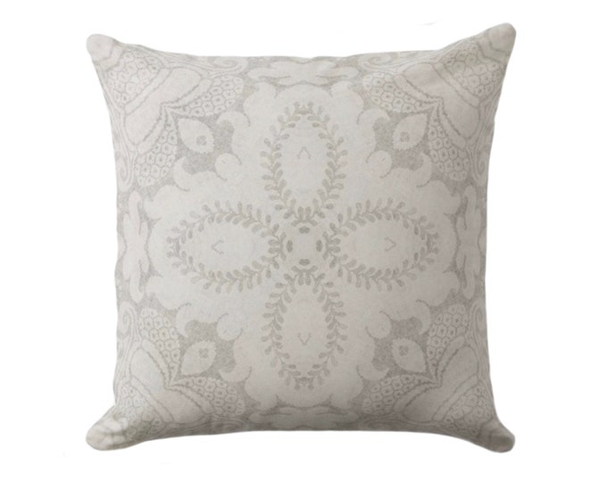 Nouveau Damask Throw Pillow or Cover, Putty Gray 16, 18, 20, 22 or 26" Sq Pillows/Covers Warm Grey, Floral/Modern/Organic Print/Pattern