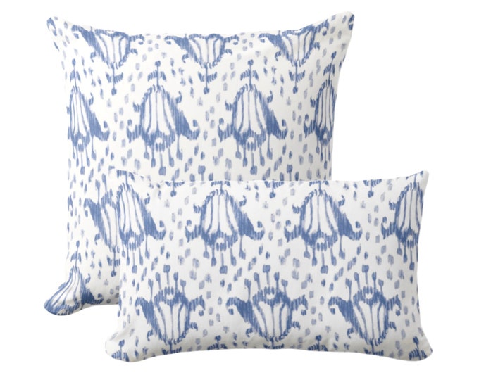 OUTDOOR Tulips Throw Pillow or Cover, Cadet Square or Lumbar Pillows/Covers, Blue/White Ikat/Blockprint/Floral/Block/Animal Spots Print