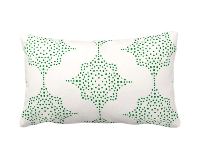 OUTDOOR Block Print Stars Throw Pillow or Cover, Emerald & Ivory 14 x 20" Lumbar Pillows/Covers, Green Blockprint/Batik/Geometric/Tribal