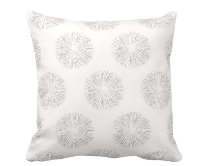 Sea Urchin Print Throw Pillow or Cover, Smoke/Off-White 16, 18, 20, 22 or 26" Sq Pillows or Covers, Gray/Grey Modern/Abstract/Starburst/Geo