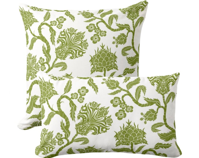 OUTDOOR Artichoke Botanical Throw Pillow or Cover 16, 18, 20, 26" Sq Pillows/Covers, Olive Green/White Print/Pattern Toile/Nature Floral