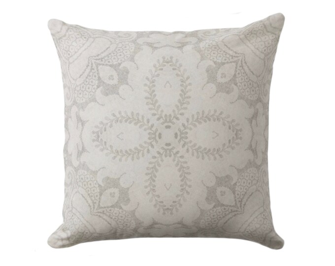 OUTDOOR Nouveau Damask Throw Pillow/Cover, Putty Gray 16, 18, 20, 26" Sq Pillows/Covers, Taupe/Warm Grey Floral/Modern/Organic Print/Pattern