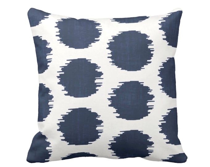 OUTDOOR Ikat Dot Throw Pillow or Cover, Navy/White 16, 18, 20 or 26" Sq Pillows/Covers, Blue Scribble/Dots/Spots/Circles Print/Pattern