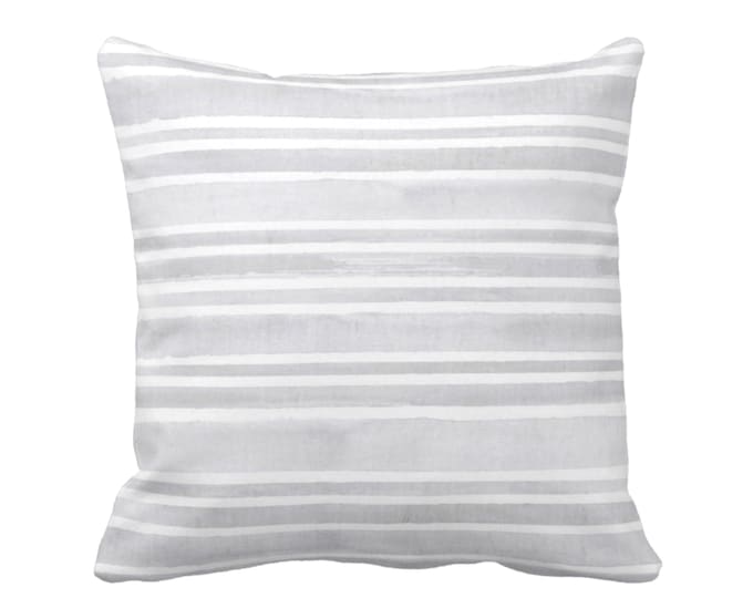 OUTDOOR Watercolor Stripe Throw Pillow/Cover, Gray/White 14, 16, 18, 20, 26" Sq Pillows/Covers, Grey Stripes/Striped/Lines/Painted Print