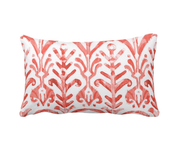 OUTDOOR Watercolor Print Throw Pillow or Cover, Coral/White 14 x 20" Lumbar Pillows or Covers, Red/Orange/Pink, Ikat/Tribal/Boho Print