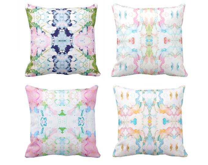 Mirrored Watercolor Throw Pillows or Covers 18, or 22" Sq Pillow/Cover Pink/Navy/Green/Blue/Turquoise Abstract Modern/Colorful/Bright Print