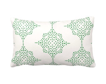 Block Print Stars Throw Pillow or Cover, Emerald & Ivory 12 x 20" Lumbar Pillows, Covers, Green Blockprint/Geometric/Batik/Boho/Star Pattern