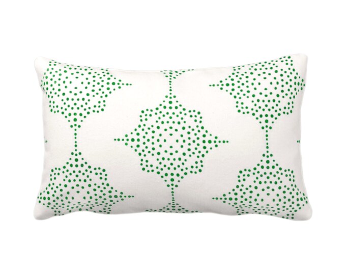 Block Print Stars Throw Pillow or Cover, Emerald & Ivory 12 x 20" Lumbar Pillows, Covers, Green Blockprint/Geometric/Batik/Boho/Star Pattern