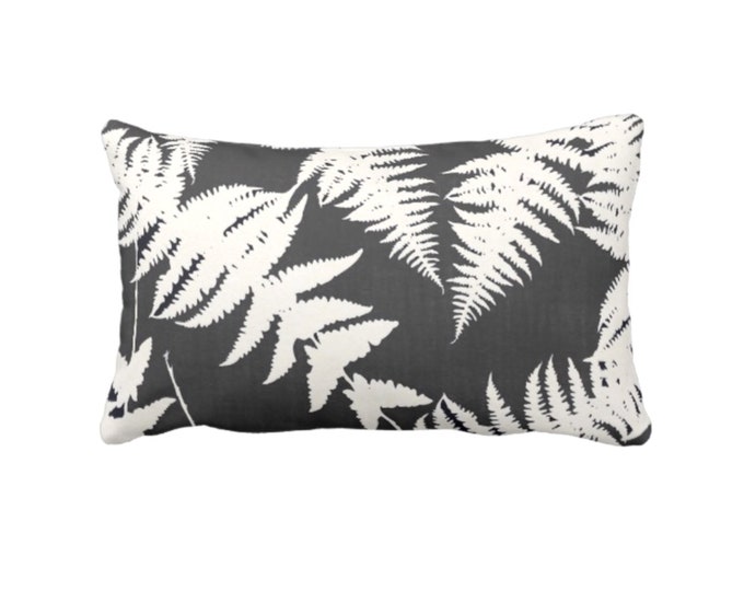 OUTDOOR Fern Silhouette Throw Pillow or Cover, Charcoal/Ivory Print 14 x 20" Lumbar Pillows or Covers, Gray Modern Leaf/Leaves/Plants