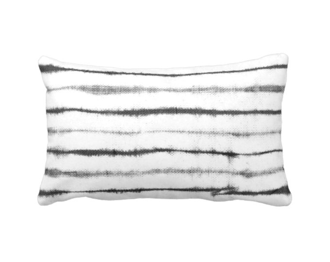 OUTDOOR Shibori Stripe Lumbar Throw Pillow or Cover, Charcoal/White Print 14 x 20" Printed Pillows or Covers, Gray Striped/Lines/Stripes