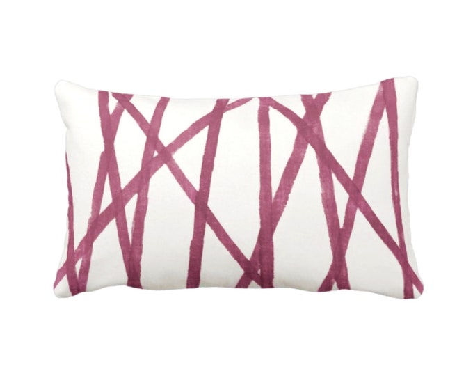 Hand-Painted Lines Throw Pillow or Cover, Raisin/White 12 x 20" Lumbar Pillows or Covers, Abstract/Channels/Stripes Burgundy Print