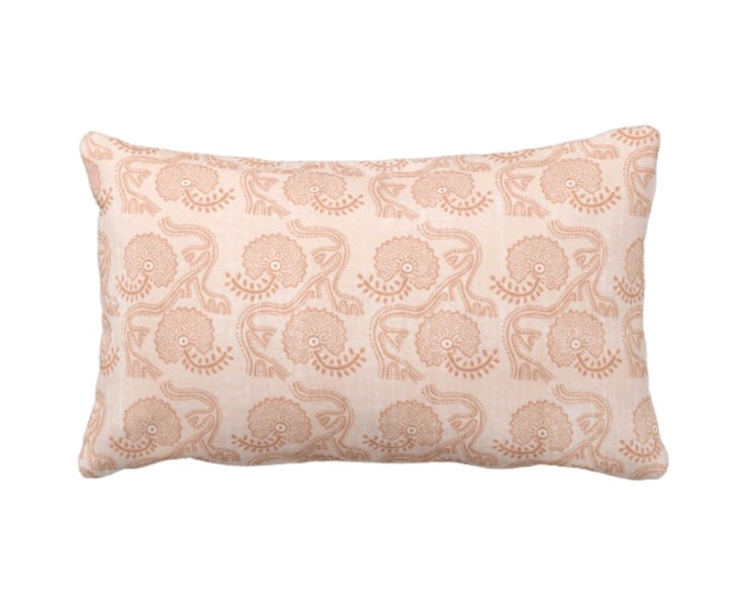 Block Print Floral Throw Pillow or Cover, Dusty Coral 12 x 20" Lumbar Pillows or Covers, Earthy Orange Flower/Batik/Boho/Blockprint Pattern