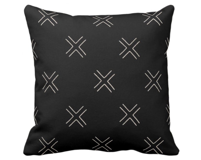 OUTDOOR Mud Cloth Printed Throw Pillow/Cover, Double X Black/Off-White 14, 16, 18, 20, 26" Sq Pillows/Covers Mudcloth/Boho/Tribal/Geometric