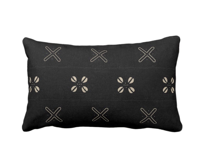 Mud Cloth Printed Throw Pillow/Cover, Cowrie Shell Black/Off-White Arrows Print 12 x 20" Lumbar Pillows/Covers Mudcloth/Tribal/Geometric/Geo