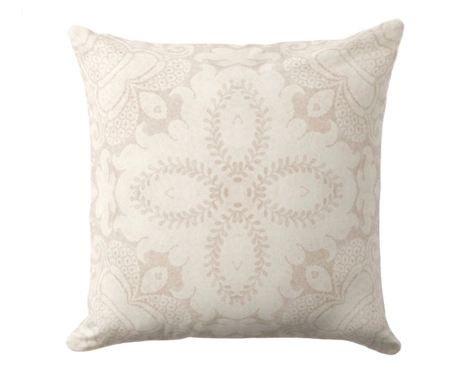 OUTDOOR Nouveau Damask Throw Pillow or Cover, Almond 16, 18, 20, 26" Sq Pillows/Covers, Beige/Sand Floral/Modern/Organic Print/Pattern