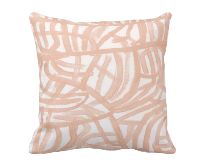 OUTDOOR Avant Throw Pillow/Cover Peach Fuzz 14, 16, 18, 20, 26" Sq Pillows/Covers, Coral/White Painted Abstract Modern/Lines/Geometric Print