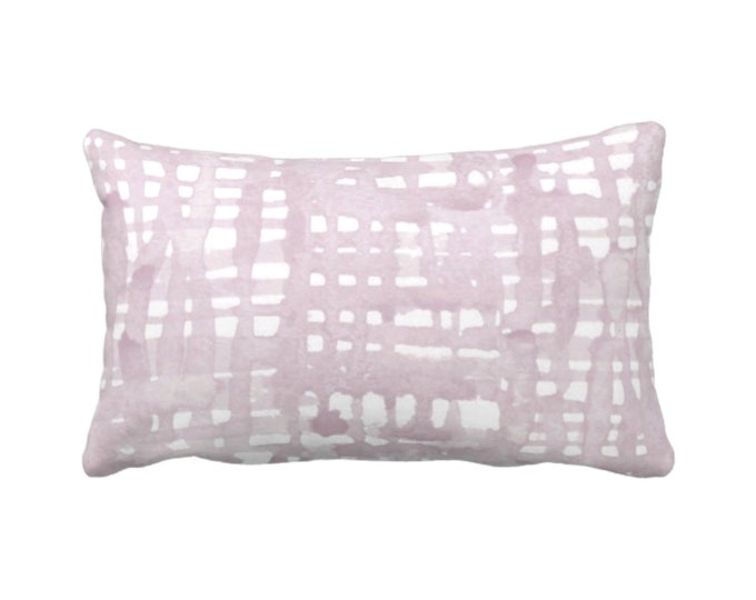 OUTDOOR Watercolor Grid Throw Pillow or Cover, Light Mauve/White Print 14 x 20" Lumbar Pillows/Covers, Pink/Purple, Geometric/Geo