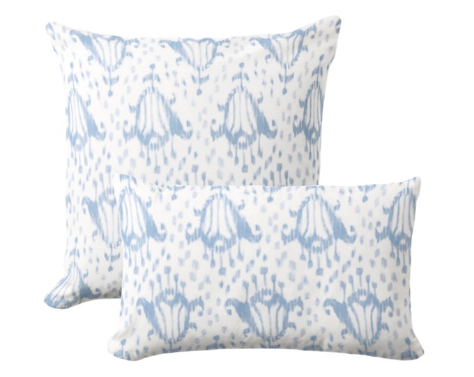 Tulips Throw Pillow, Light French Blue Square, Lumbar Pillows or Covers, Ikat/Block Print/Blockprint/Floral/Animal Spots Print/Pattern