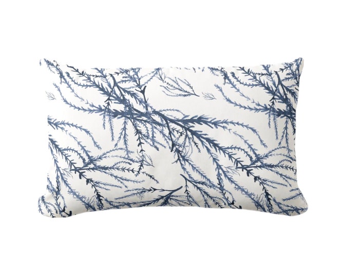 Watercolor Branches Throw Pillow or Cover, Navy Blue/White Print 12 x 20" Lumbar Pillows or Covers, Leaves/Botanical/Floral Pattern