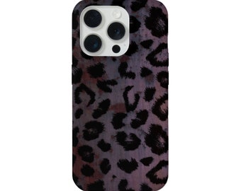 Plum Leopard Print iPhone 15, 14, 13, 12, 11, XS, XR Pro/Max/P/Plus MAGSAFE, Snap Case or Tough Protective Cover, Purple/Pink Animal Pattern