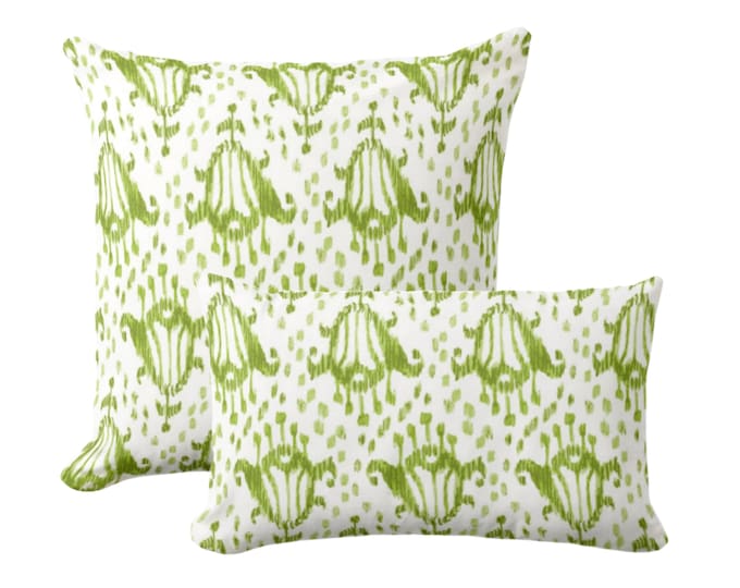 Tulips Throw Pillow, Bright Olive Green Square, Lumbar Pillows or Covers, Ikat/Block Print/Blockprint/Floral/Animal Spots Print/Pattern
