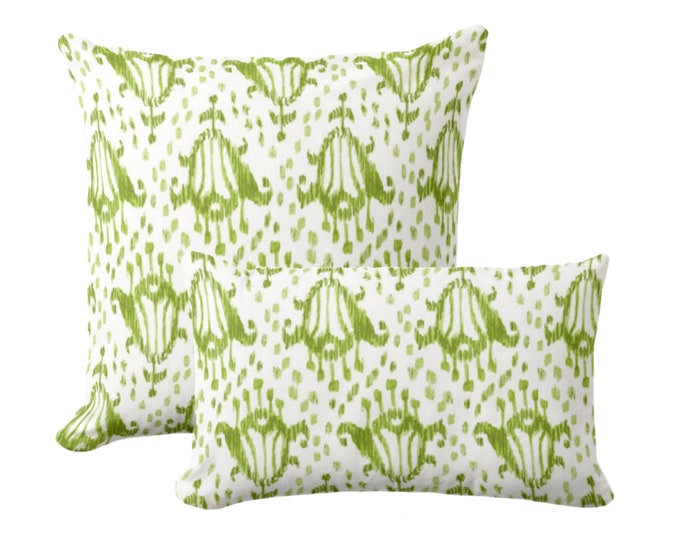 OUTDOOR Tulips Throw Pillow or Cover, Bright Olive Green Square or Lumbar Pillows/Covers, Ikat/Blockprint/Floral/Block/Animal Spots Print