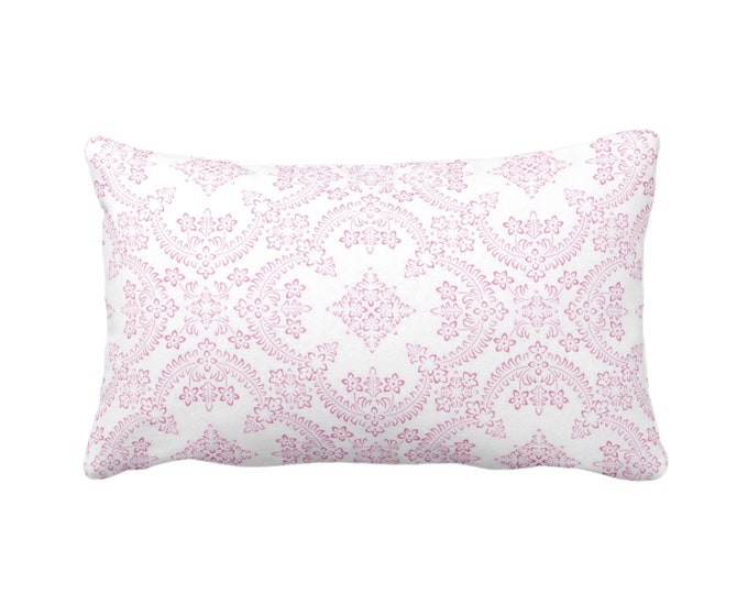 OUTDOOR Priano Tile Print Throw Pillow Cover, Magenta/White 14 x 20" Lumbar Pillow Covers, Bright Pink Floral/Trellis/Geometric/Geo Pattern