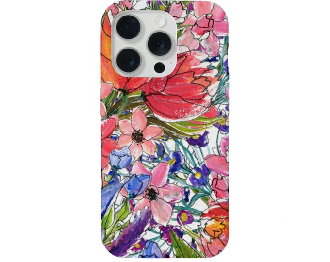 Sketch Floral iPhone 15, 14, 13, 12, 11, X P/Pro/Plus/Max, MAGSAFE, Snap Case or Tough Protective Cover, Colorful Art/Flower/Flowers Print