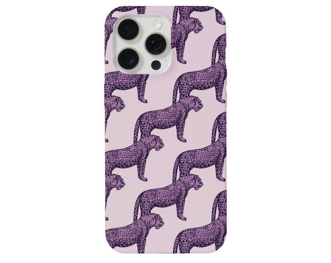 Panthere iPhone 15, 14, 13, 12, 11 Pro/Max/P/Plus MAGSAFE, Snap Case or Tough Protective Cover, Light/Dark Purple Animal/Cat/Leopard Print