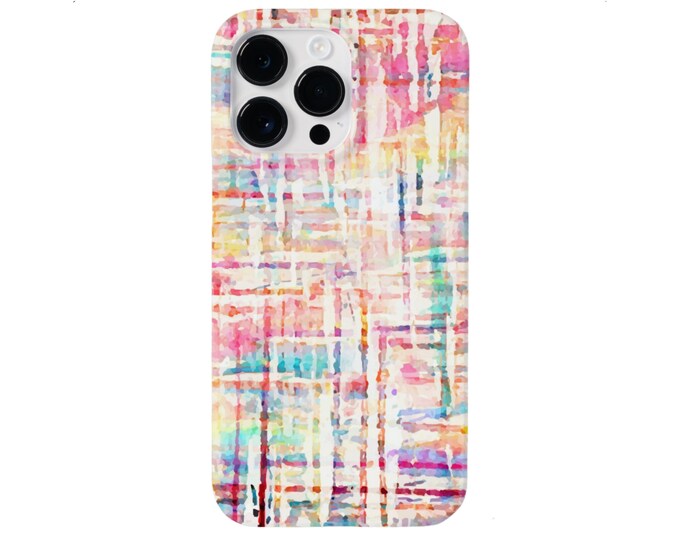 Watercolor Tweed Phone 15, 14, 13, 12, 11, XS, XR, X P/Plus/Max MAGSAFE, Snap or Tough Protective Cover, Colorful Pink/Aqua Painted/Abstract