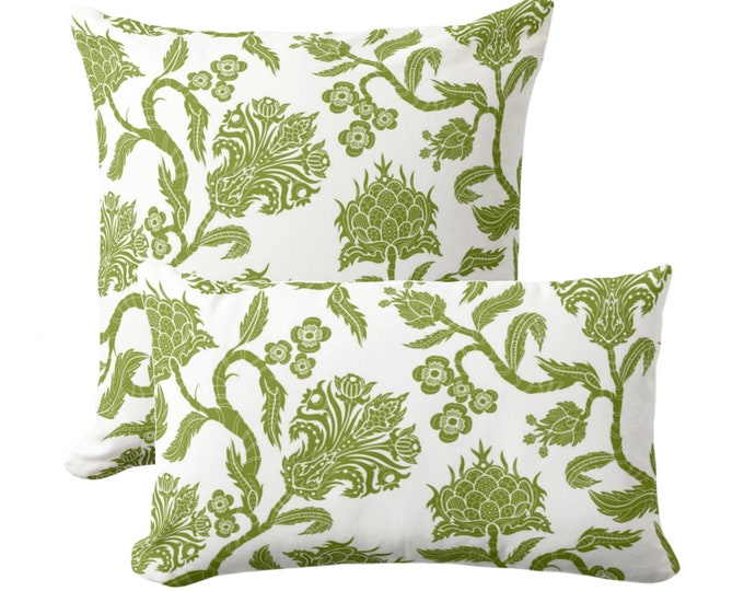 Artichoke Botanical Square or Lumbar Throw Pillow/Cover, 18, 22, 12x20" Olive Green/White Toile/Nature/Floral Print/Pattern Pillows/Covers