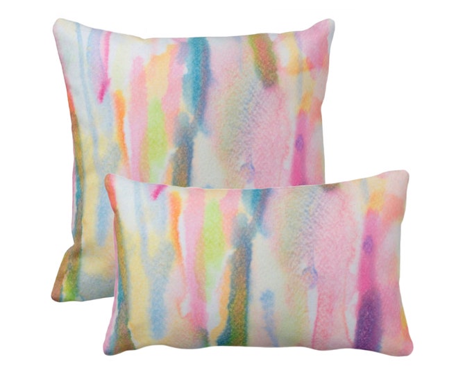 Watercolor Abstract Throw Pillow/Cover, Multi-Colored Print 12x20, 16, 18, 20, 22, 26" Sq/Lumbar Pillows/Covers, Colorful/Modern Pattern