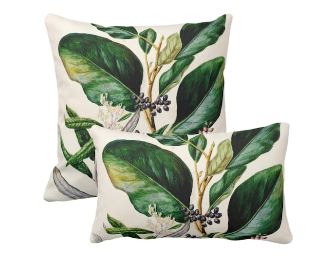 Vintage Botanical w/ Berries Throw Pillow/Cover 12x20, 16, 18, 20, 22, 26" Sq Pillows/Covers, Tropical Green Leaves/Floral Print/Pattern
