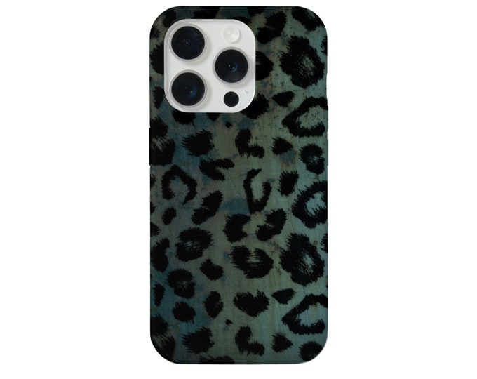 Teal Leopard iPhone 15, 14, 13, 12, 11, X Pro/Max/P/Plus/Mini MAGSAFE, Snap Case or TOUGH Protective Cover Blue/Green Animal Print/Pattern