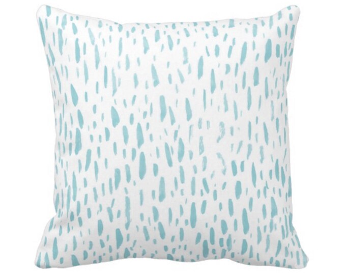 Hand-Painted Dashes Throw Pillow or Cover, Turquoise/White 16, 18, 20, 22, 26" Sq Pillows/Covers, Blue/Green Dots/Speckled/Splatter Print