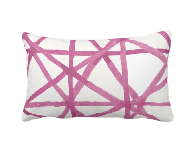 Painted Lines Print Throw Pillow or Cover, White/Bright Pink 12 x 20" Lumbar Pillows or Covers, Abstract/Geometric/Geo/Modern/Lines Pattern