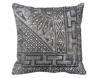 OUTDOOR Batik PRINTED Throw Pillow or Cover, Gray 16, 18, 20, 26" Square Pillow/Covers, Printed Vintage Chinese Grey Textile Maio/Thai